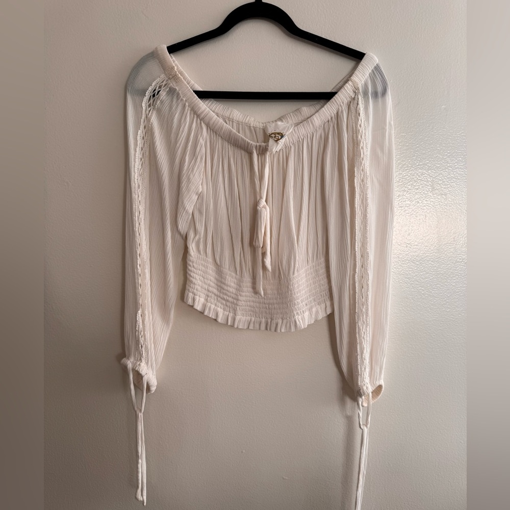Vintage Planet Blue Off The Shoulder Crop Top - as seen on Vanessa Hudgens
